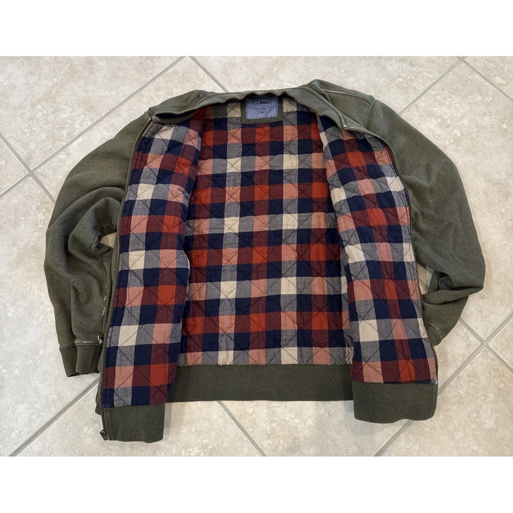 LL Bean Green Shacket Jacket Coat Flannel Lined Full Zip Traditional Fit Sz L - Picture 8 of 10